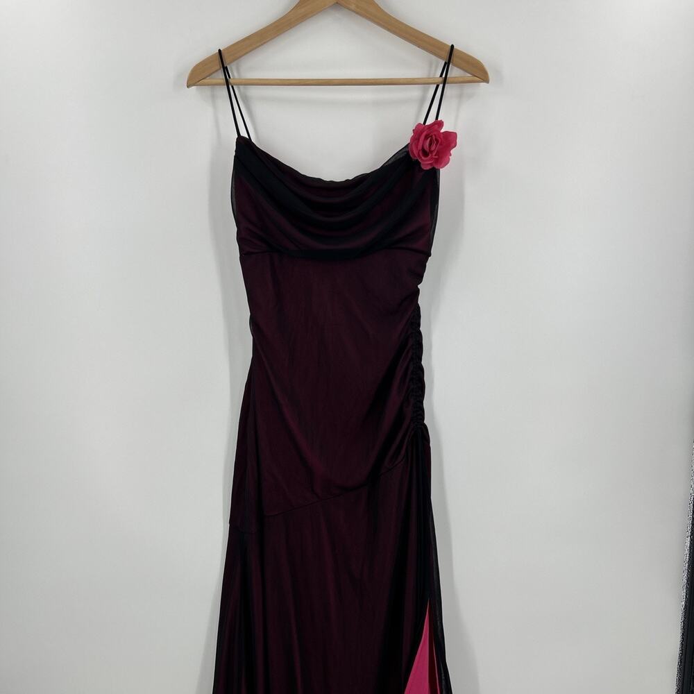 Vintage Y2K Blondie Nites Prom Dress Size 5 Maxi Mesh Black Pink Rose